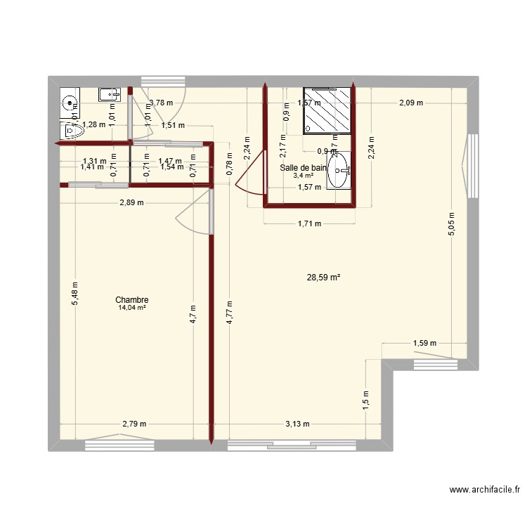 Plan masse actuel. Plan de 3 pièces et 46 m2