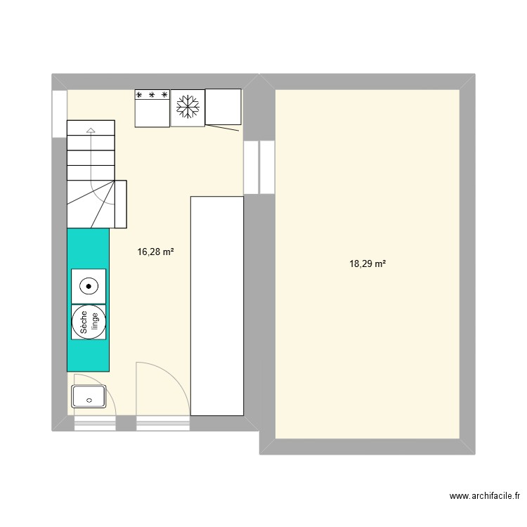 cellier 1. Plan de 2 pièces et 35 m2