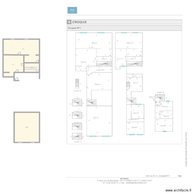 Etages. Plan de 4 pièces et 188 m2