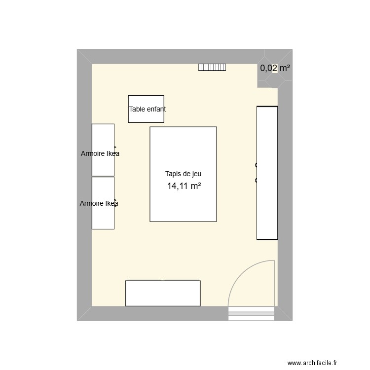 Salle de jeux. Plan de 2 pièces et 14 m2