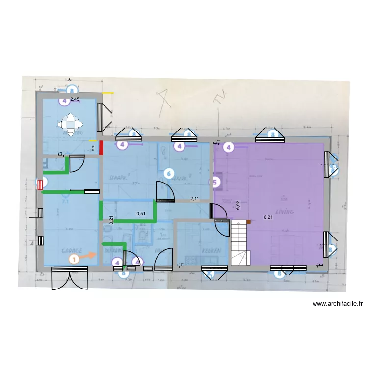 Projet changement cuisine et buanderie avec salle tv V3. Plan de 6 pièces et 3 m² Projet changement cuisine et buanderie avec salle tv V3. Plan de 6 pièces et 3 m²