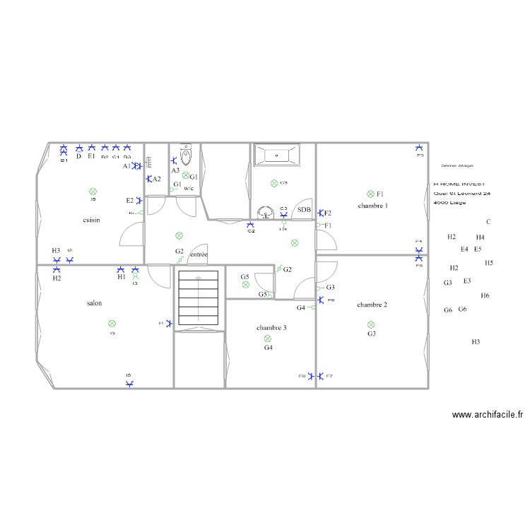 s/n lionard5étage. Plan de 13 pièces et 69 m2