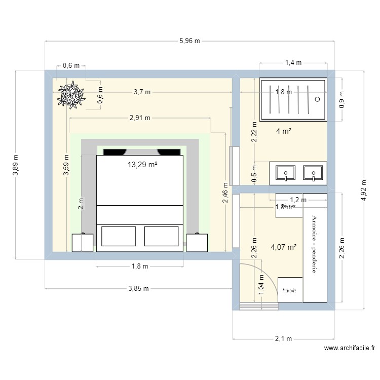 Etage. Plan de 3 pièces et 21 m2