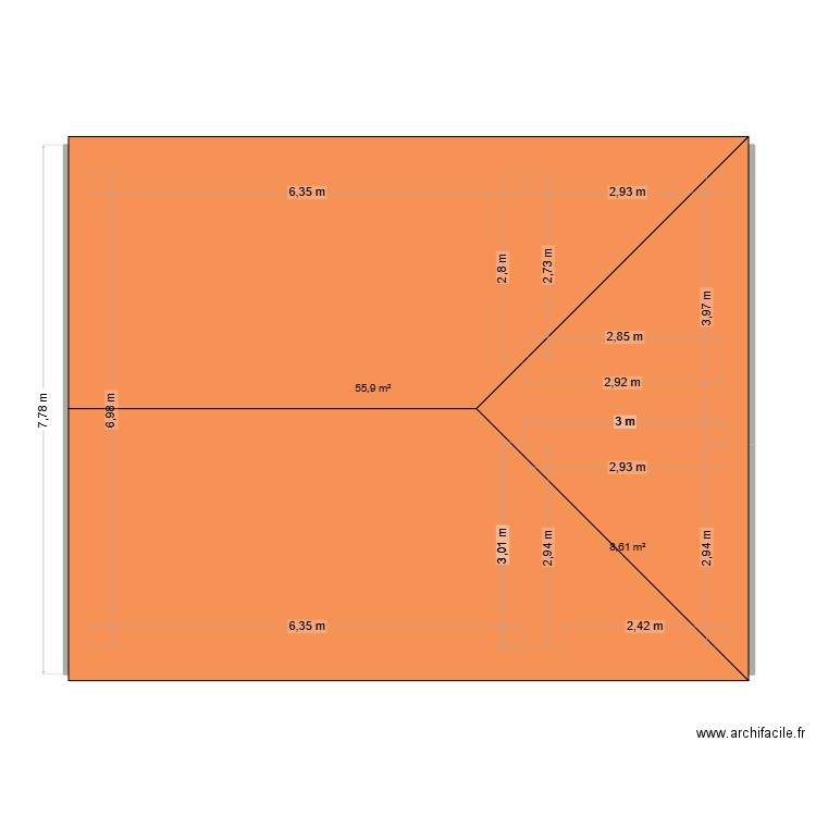 plan. Plan de 2 pièces et 65 m2