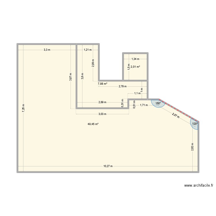 guiriec. Plan de 3 pièces et 59 m2