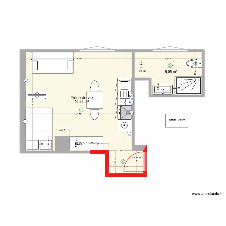 Studio 3 Thyez 2ème étage. Plan de 5 et 201 m² Studio 3 Thyez 2ème étage. Plan de 5 et 201 m²
