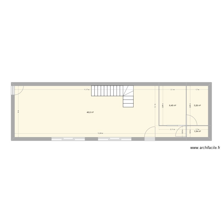 RDC. Plan de 4 pièces et 60 m2