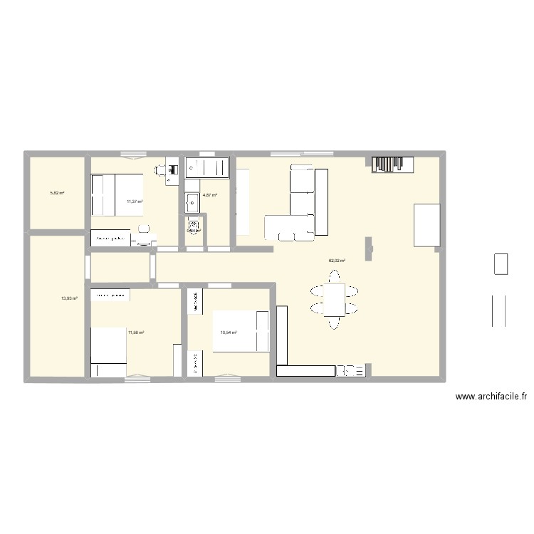 Renovation maison sinistre. Plan de 8 pièces et 121 m2