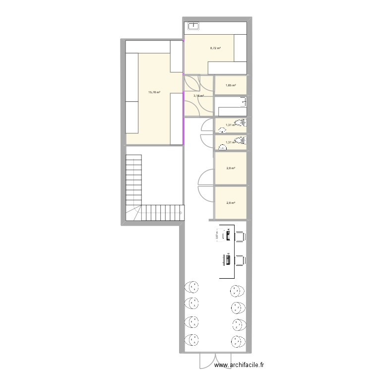 LABORATOIRE. Plan de 8 pièces et 38 m2