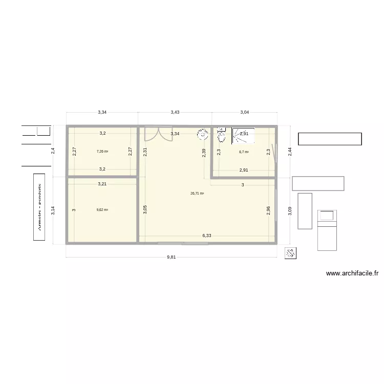 St Jak 1. Plan de 4  et 50 m²