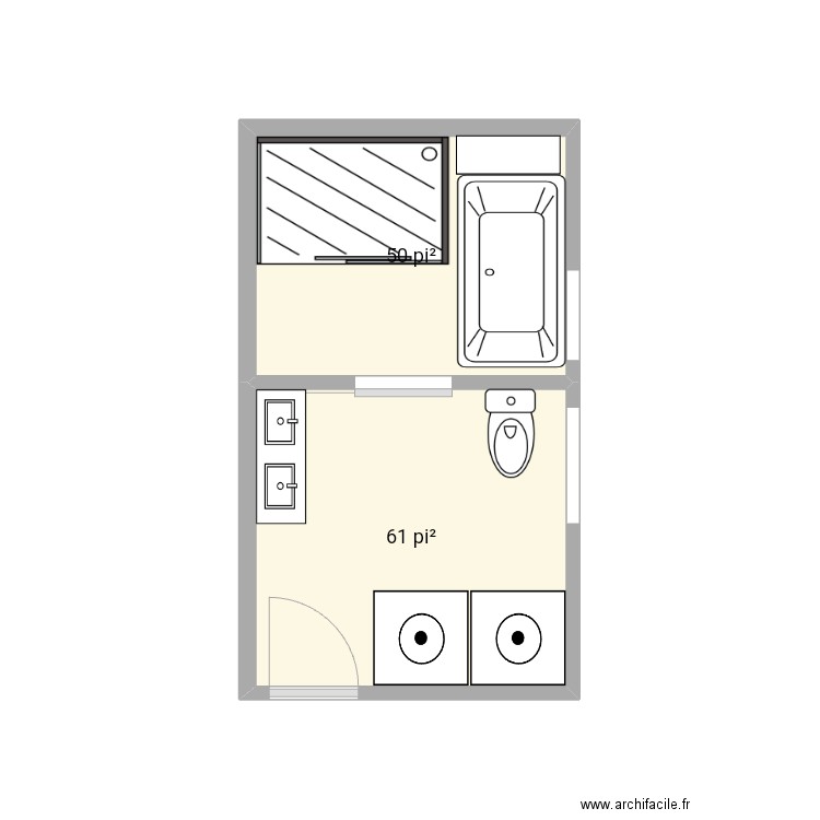 Salle de bain Vincent en 2 pièces. Plan de 2 pièces et 10 m2
