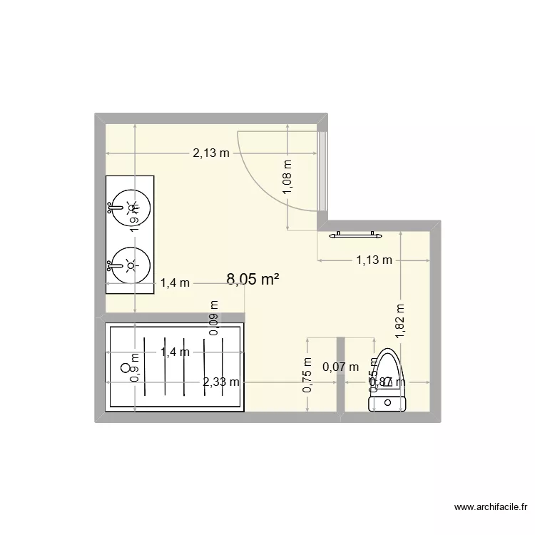 plaa. Plan de 1  et 8 m²