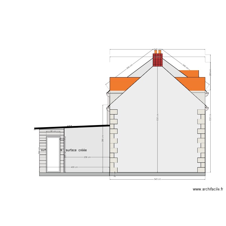 plan façade ouest projetée + porte fenêtre. Plan de 0 pièce et 0 m2