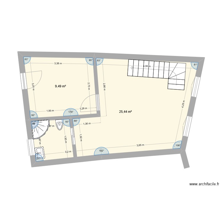 levesco. Plan de 2 pièces et 35 m2