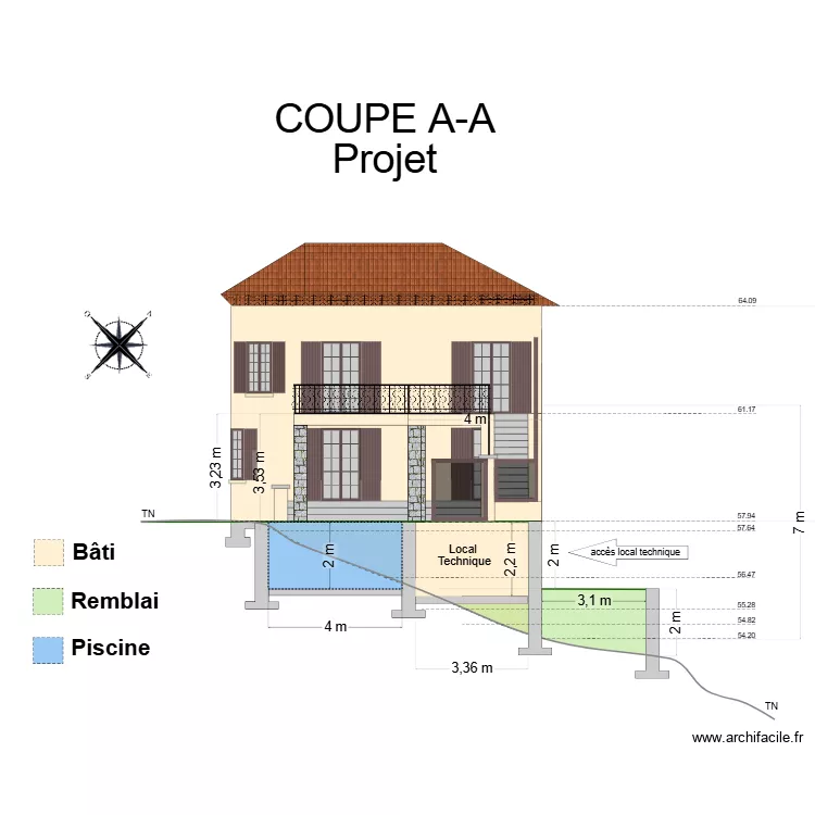 Escourche Coupe A-A Projet. Plan de 