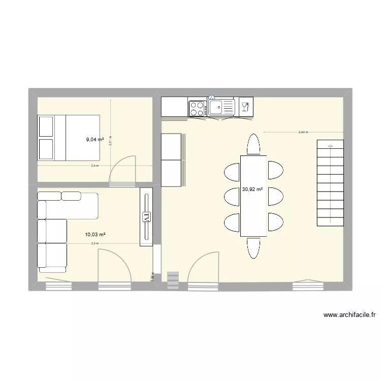 St Lazare - bas V11. Plan de 3  et 50 m²