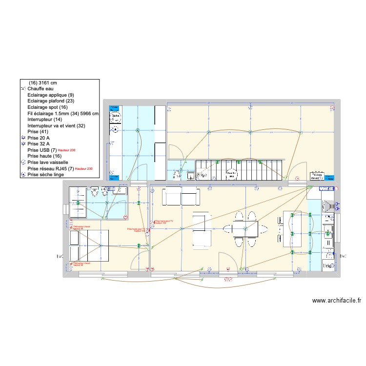 GARAVAN - Electricité v1.4. Plan de 16 pièces et 197 m2