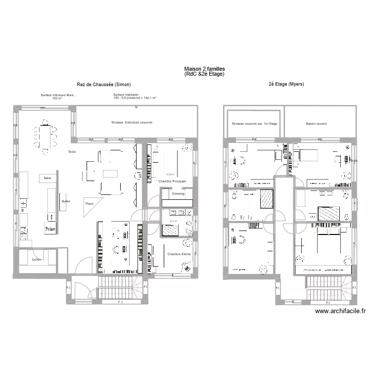 Maison 2 familles Myers-Simon. Plan de 