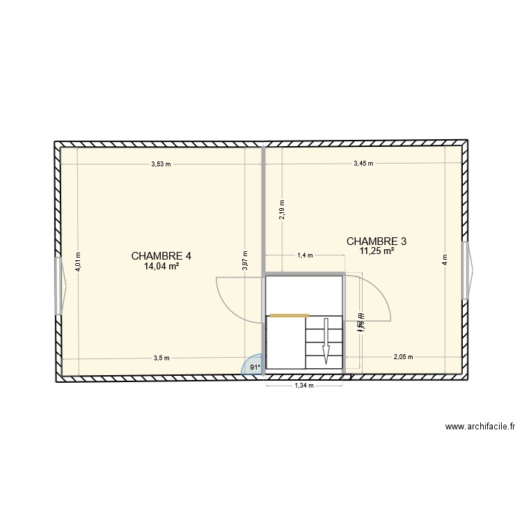2eme étage MAISON. Plan de 2 pièces et 25 m2