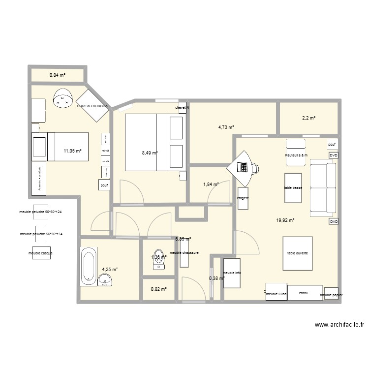 Appartement 3. Plan de 12 pièces et 63 m2