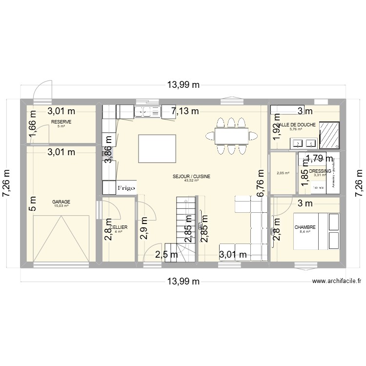 87M2. Plan de 8 pièces et 87 m2