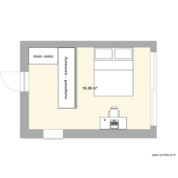 Chambre Extension Nord. Plan de 1 pièce et 16 m2