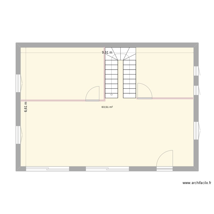 pouey. Plan de 1 pièce et 64 m2