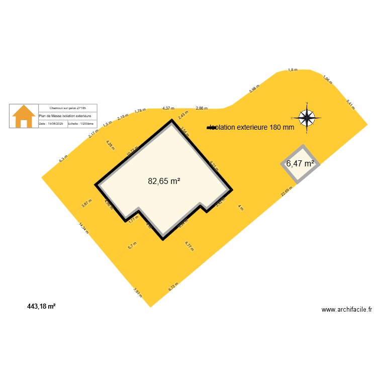 mur ext isolation. Plan de 2 pièces et 89 m2