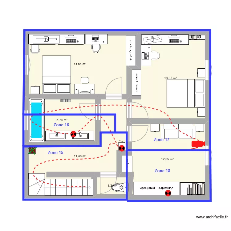 Plan Maison Etage. Plan de 6  et 61 m²
