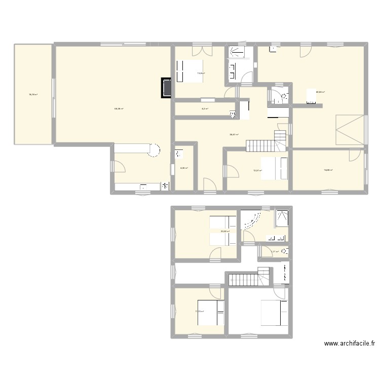 Ancho1. Plan de 12 pièces et 243 m2