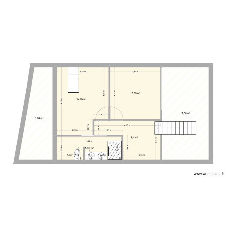 étage sabine 2. Plan de 6 pièces et 63 m2