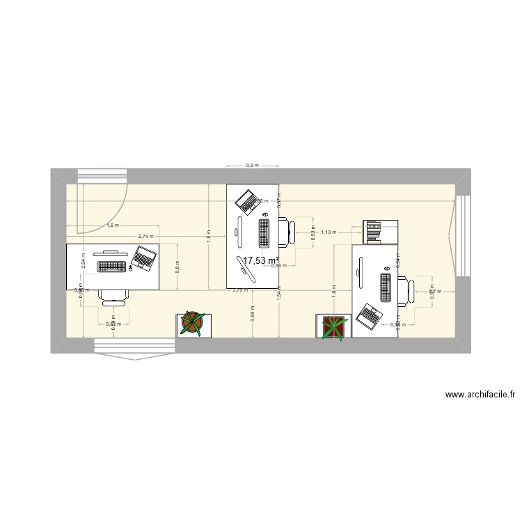 G 112 version 2. Plan de 1 pièce et 18 m2