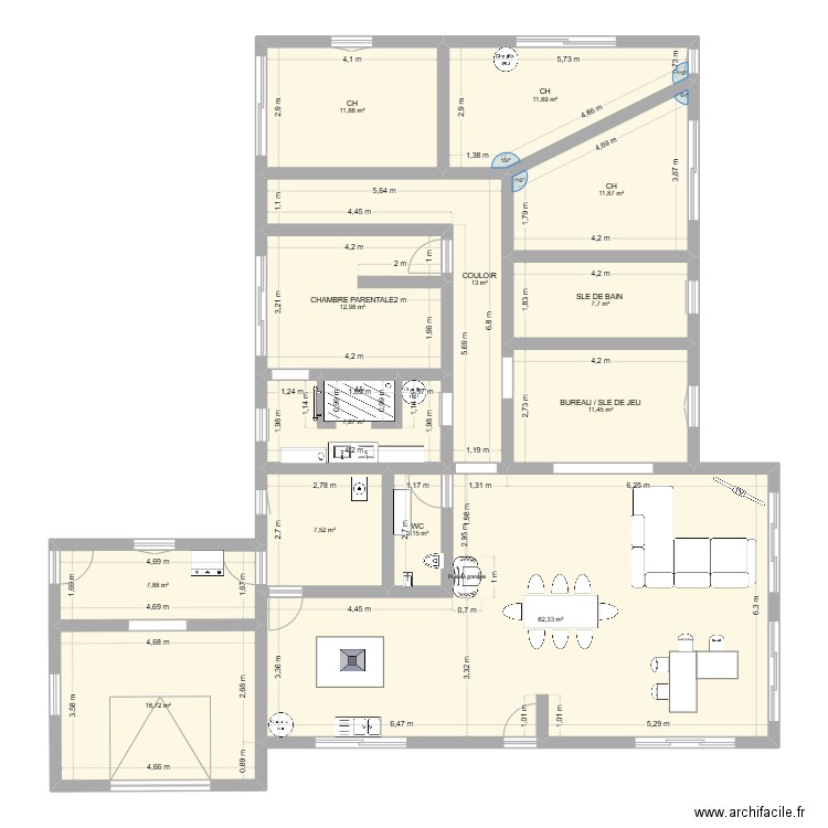 maison L Plan 1. Plan de 13 pièces et 186 m2