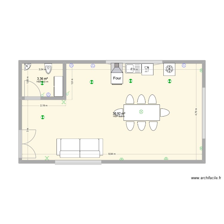 Projet 1. Plan de 2 pièces et 42 m2