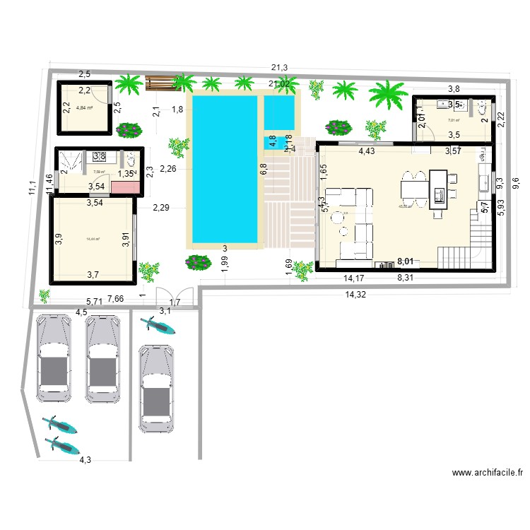 Villa 2 - Lantai 1 - POOLPantai 2.50x1.70. Plan de 5 pièces et 79 m2