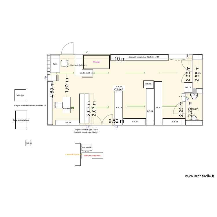 stockage lud nouvel aménagement. Plan de 3 pièces et 52 m2