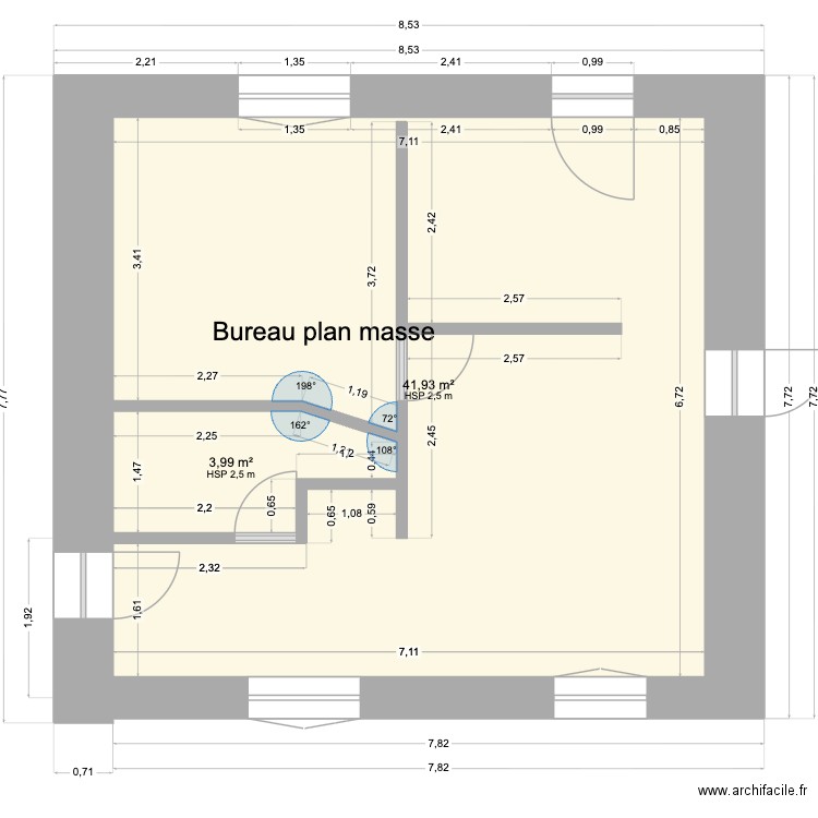 bureau plan masse. Plan de 2 pièces et 46 m2