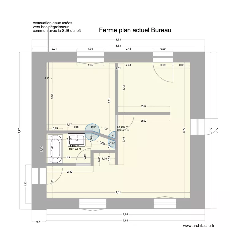 bureau plan masse. Plan de 2 pièces et 46 m²
