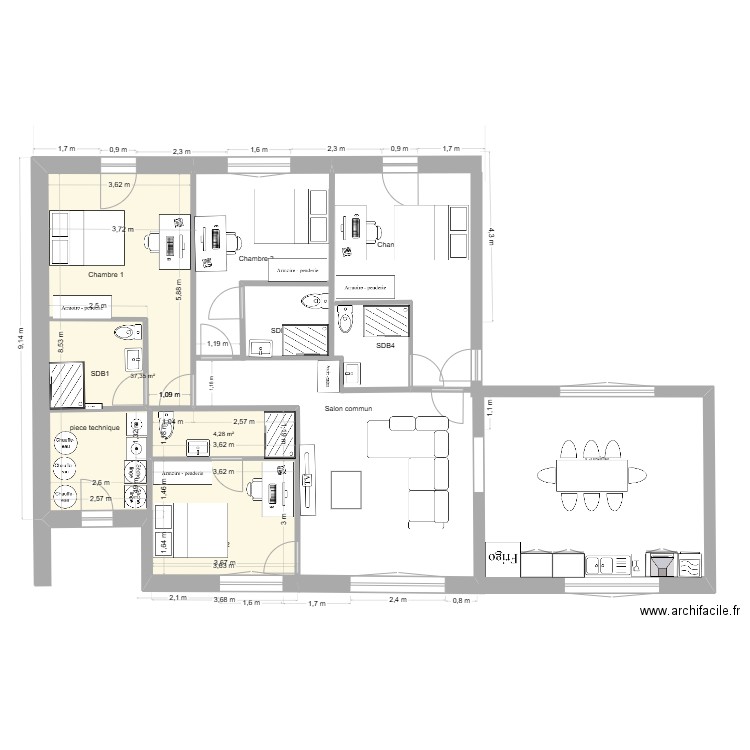 93 BP Rdc V 3.0. Plan de 2 pièces et 42 m2