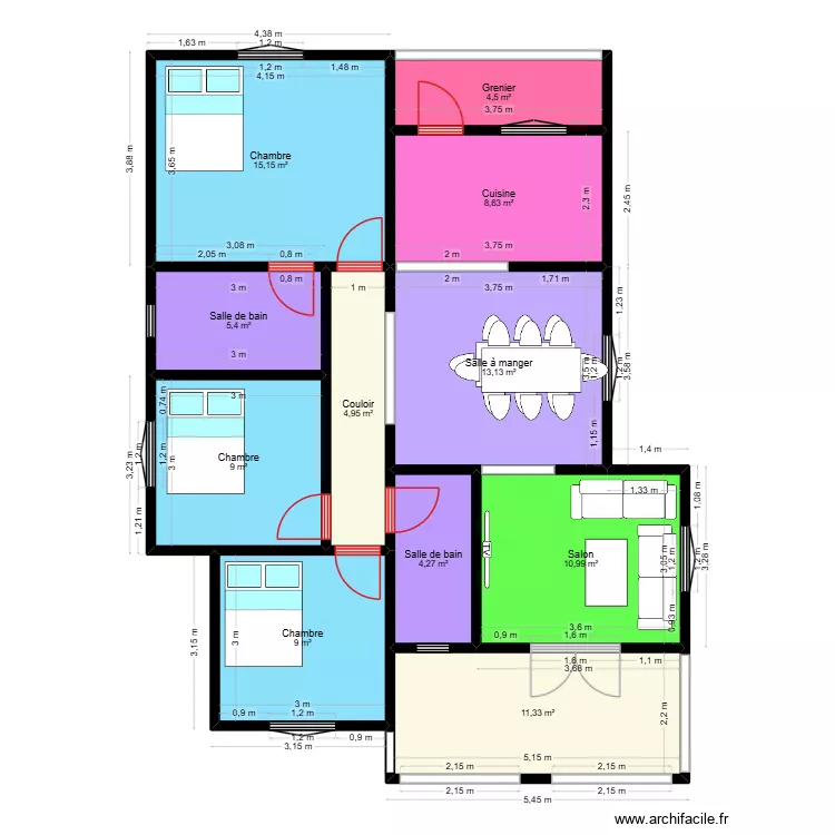 PLAN DE DISTRIBUTION N&deg;01. Plan de 11  et 96 m²