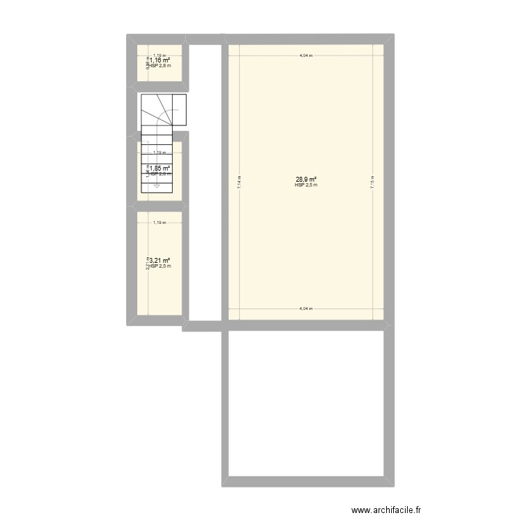 BOIS. Plan de 4 pièces et 35 m2