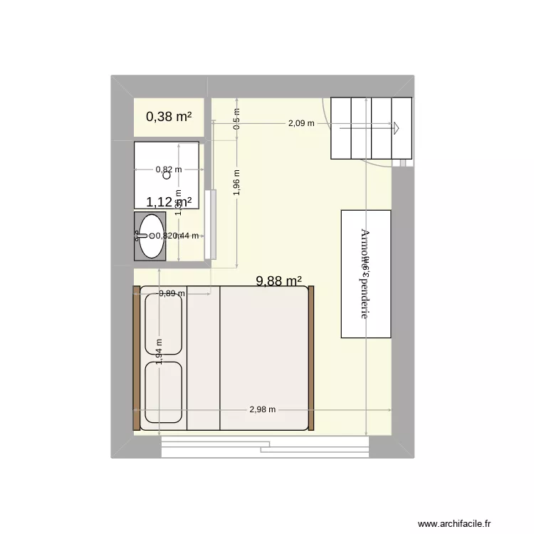 Chambre Sorgeat 3. Plan de 3  et 11 m²