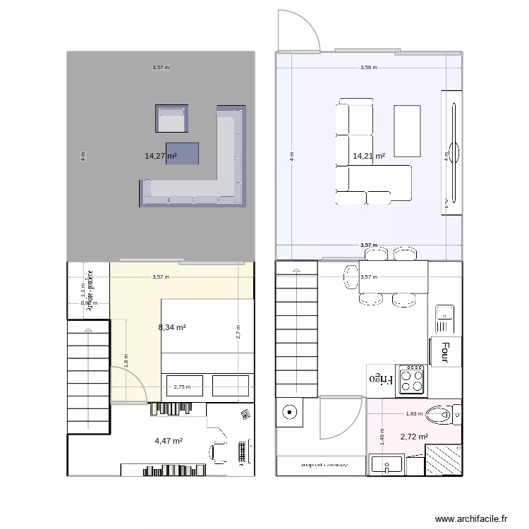 Maison_Extension. Plan de 5  et 44 m²