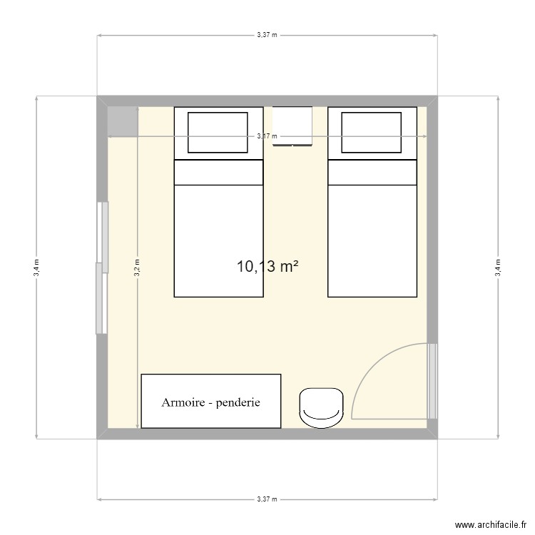 Chambre jardin. Plan de 1 pièce et 10 m2