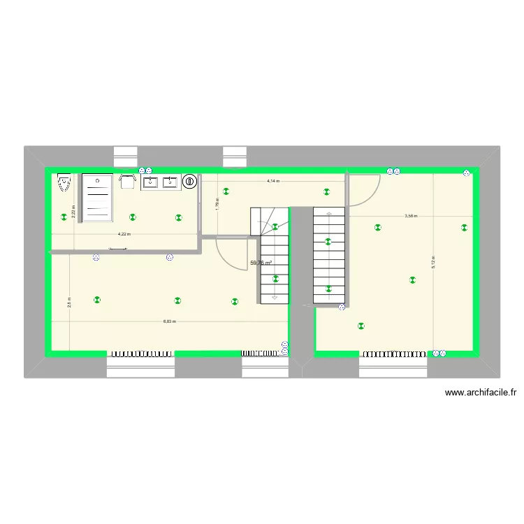 1er ETAGE 26 mesures. Plan de 1  et 60 m²
