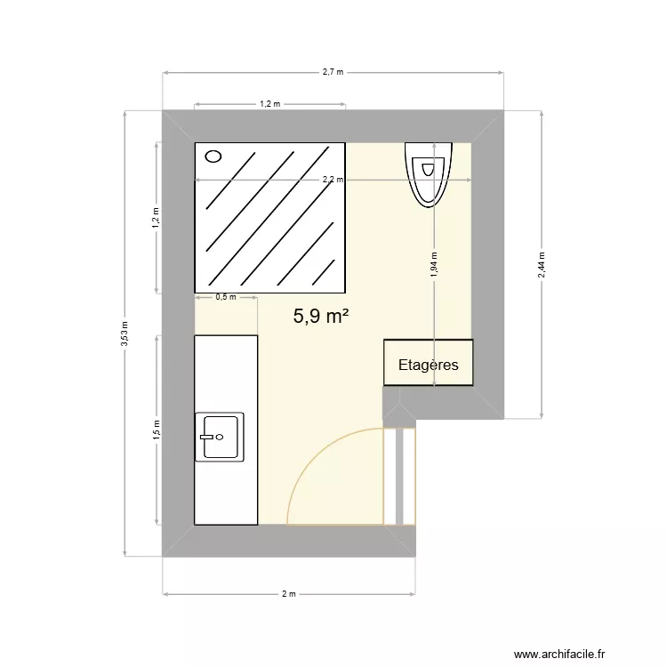 SDB Anne. Plan de 1 pièce et 6 m² SDB Anne. Plan de 1 pièce et 6 m²