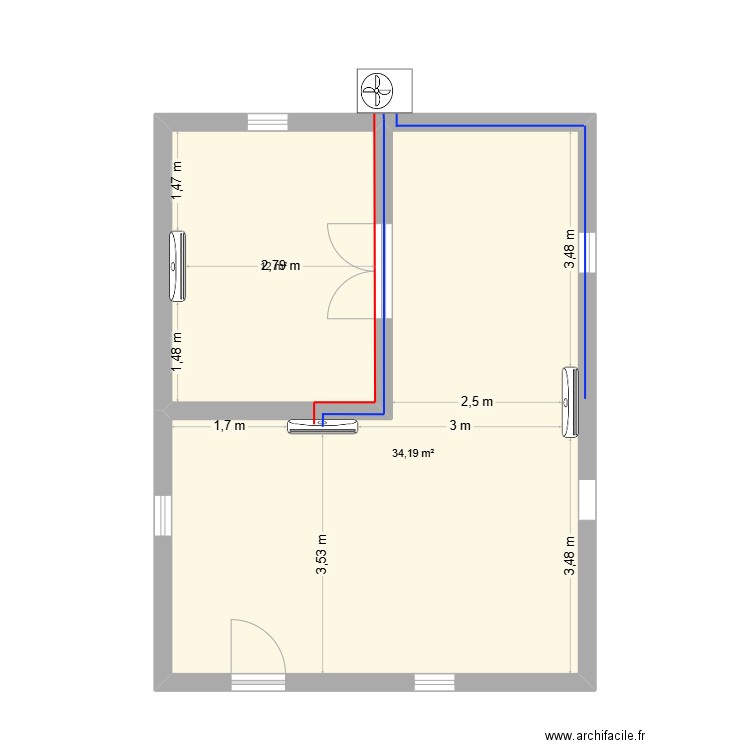 diane oumara. Plan de 2 pièces et 46 m2