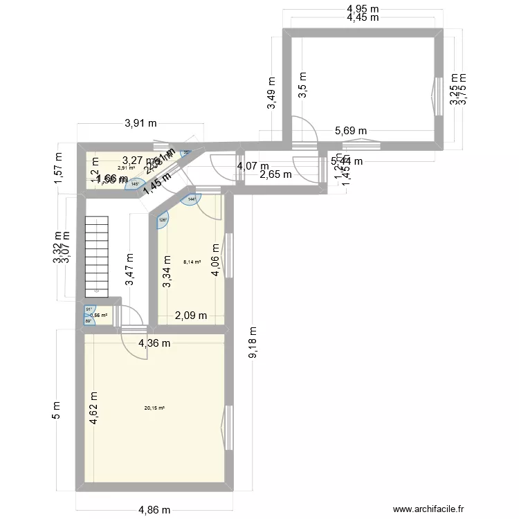 maison etage. Plan de 4  et 32 m²