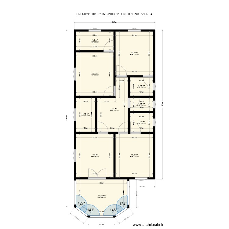 PROJET DE CONSTRUCTION D'UNE VILLA. Plan de 11 pièces et 78 m2