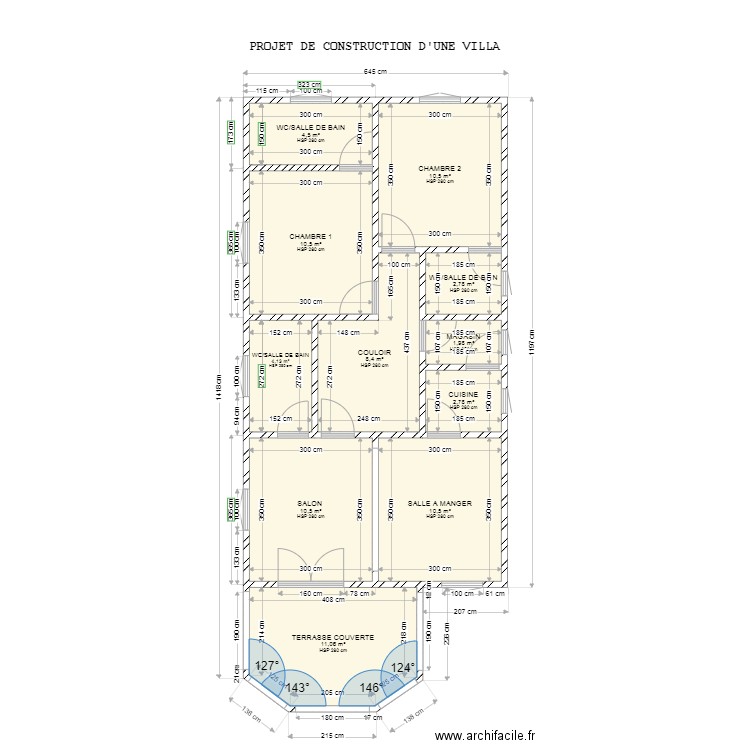 PROJET DE CONSTRUCTION D'UNE VILLA. Plan de 11 pièces et 78 m2